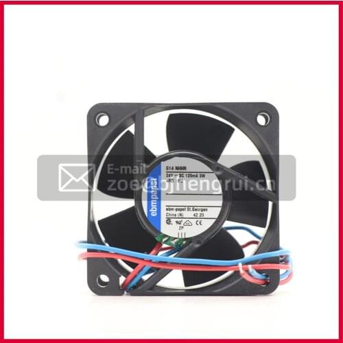 Germany Ebmpapst 614NHHR DC Fan 24V 60x60x25mm 33CFM 41dBA 2.9W 6850RPM Wire Leads For Siemens Inverter
