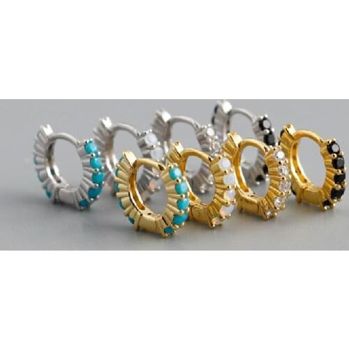 European And American Circle-Shaped Diamonds, Colored Diamonds, Opal Zircon S925 Sterling Silver Earrings Ear Buckle Women