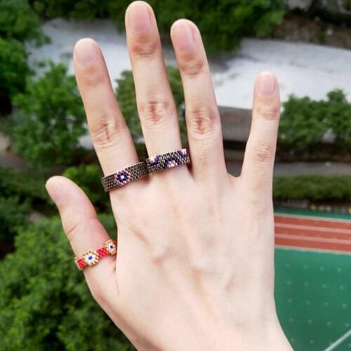 FAIRYWOO Miyuki Beaded Ring Ethnic Gothic Delica Jewelry Turkey Evil Eye Ring Set Women Men Fashion Friendship Handmade Gifts