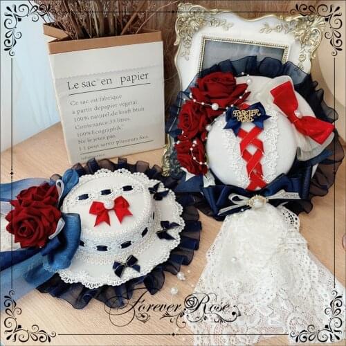 Palace Style Top Hat Headdress Lolita Girl Rose Flower KC Hair Hoop Lace Headband Bowknot Necklace Gloves Elegant Accessories