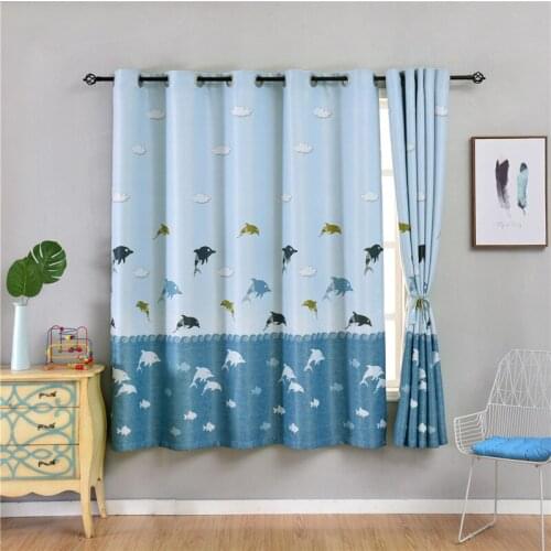 Blue Blackout Curtains for Kids Bedroom 100x200 cm Grommet Marine Dolphin Decor Lovely Short Window Curtain Panels Kitchen Boys
