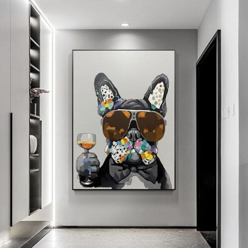Oil Painting Art Creative Cute Dog Decorative Painting Canvas Painting Childrens Room Bedroom Decorative Painting