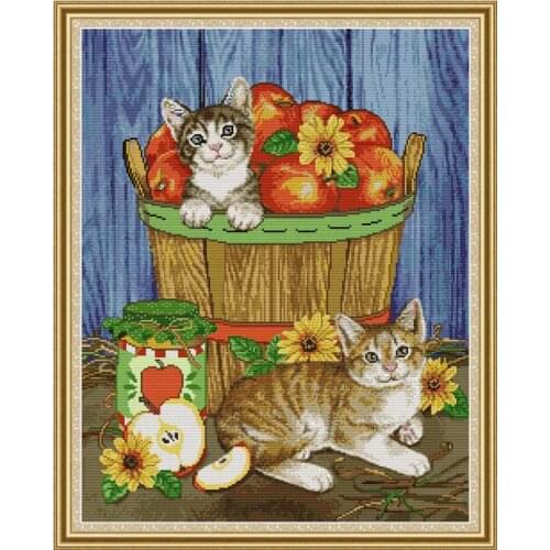Cats and fruits animals counted printed on the canvas 11CT 14CT DIY kit Cross Stitch embroidery needlework Sets home decor