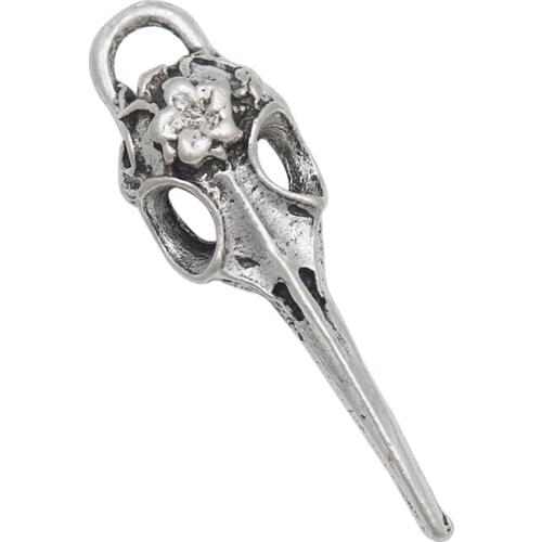 RAINXTAR Fashion Alloy Antique Silver Color Bird Skull Head Charms Animal Charms 12*41mm 30pcs AAC385