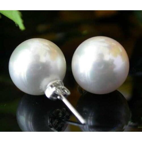 New Arrival Favorite Pearl Jewelry Huge 12mm Round White South Sea Shell Pearl S925 Sterling Silver Stud Earrings Lady Gift