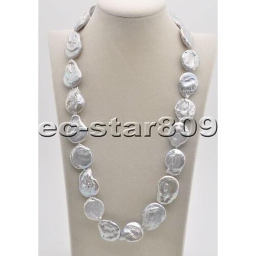 P6534 24" 23mm Gray Baroque Coin KESHI PEARL NECKLACE Choker
