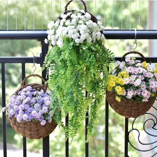 Flower Planter Wall Hanging Wicker Rattam Basket Garden Vine Pot Plants Holder