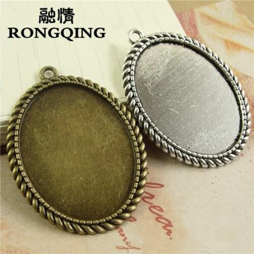RONGQING 40*30MM 20pcs/lot Chain Retro Necklace Tray Cabochon Base Setting DIY Accessories Wholesale Craft