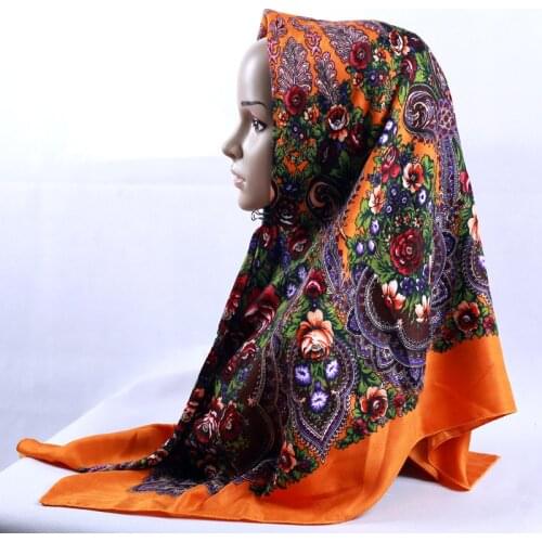 Luxury Besigner Fashion Style Russian Ethnic Pattern Women Scarf Handkerchief Scarf 110*110cm Muslim Hijab Shawl