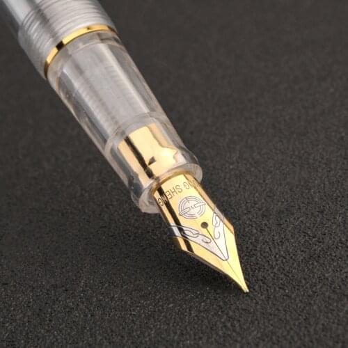 Wingsung 9159 Luxury Gold Silver Clip Fountain Pen 0.38mm EF Extra Fine Nib Plastic Inking Pens for Writing Office Supplies