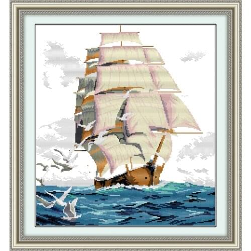 Sailng cross stitch kit 18ct 14ct 11ct count printed canvas stitching embroidery DIY handmade needlework