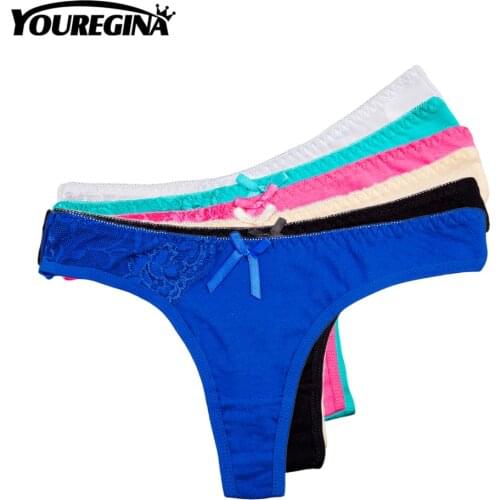 YOUREGINA Sexy Panties Woman Underwear Lace Panties Thongs G-strings Ladies Underpants Briefs 6pcs/lot Bow Solid Thransparent