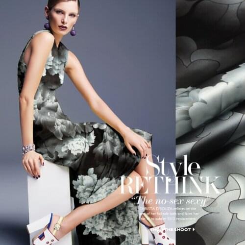 135cm wide 14mm ink peony silk organza fabric for dress shirt clothes pants sun-protective clothing clothing decoration