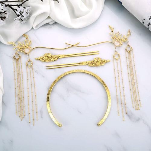 Tang Fengming made Chinese clothing gold rings carved orchid leaf antiquity hairpin headdress suit accessories