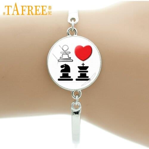 TAFREE I Love Chess glass cabochon bracelet never give up men women chess lover wrist jewelry handmade bracelets E591