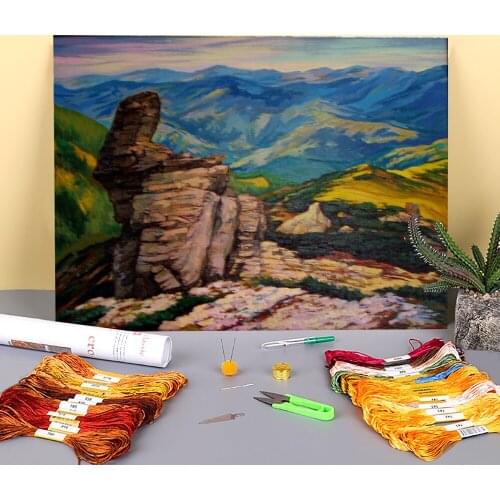 Landscape Stones Printed Fabric 11CT Cross Stitch Embroidery Complete Kit DMC Threads Craft Knitting Hobby Handmade Decor