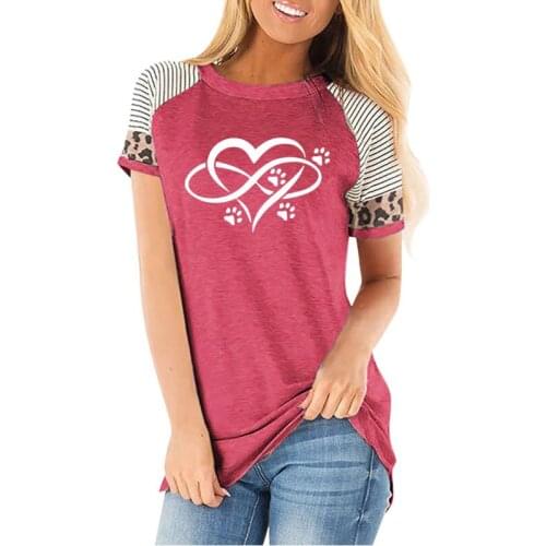Heart Printed T Shirt For Women Short Sleeve O-Neck Ladies Tops Camisetas Loose Plus Size striped leopard Koszulka Damska
