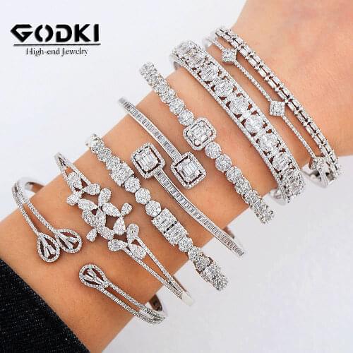 GODKI Luxury Stackable Cuff Bangles For Women Wedding Full AAA Cubic Zircon Crystal CZ Dubai Bridal Bracelets Party Jewelry 2020