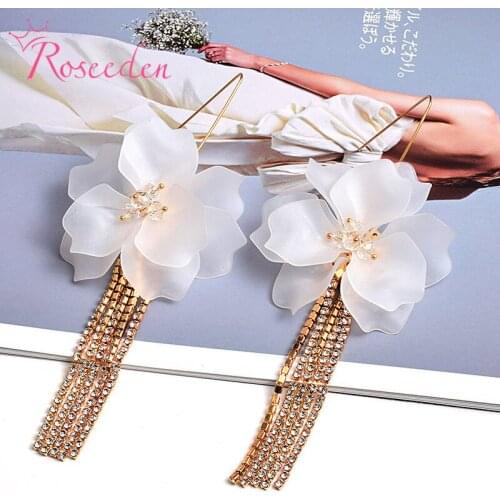 6 Colors Resin Flower Tassel crystal Drop Earrings Wedding Jewelry Women Handmade Mystic Earring Bijoux Accessories RE4009