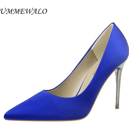 UMMEWALO Womens High Heels Shoes New Arrival Solid Silk Design Pointed Toe Pumps Women Super High Shoes Ladies Shoes 9219-20