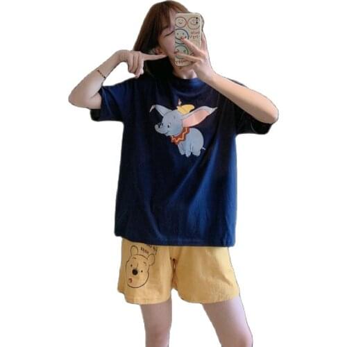 Disney Dumbo Womens Summer 2 Piece Home Suit for Summer Thin Short Sleeved Tshirt and Shorts Pajamas Women Summer Home Suit