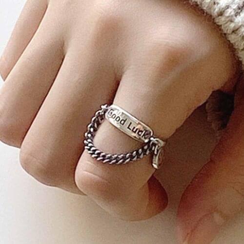 Woman Fashion Good Luck English Alphabet Interface Chain Tassel Round Smiley Face Pendant Exquisite Retro Jewelry Ring