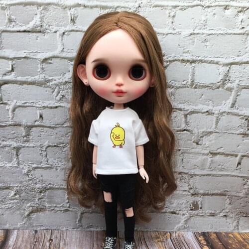1PCS Cute Cartoon T-shirt or Ripped pants Blyth Doll Clothes for blyth ob24 Barbies 1/6 Doll Accessories Clothing
