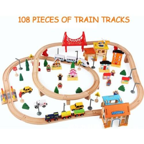 108 Pieces Of Childrens Wooden Train Track Toy Wooden Assembly Train Transportation Mine Set Educational Toys