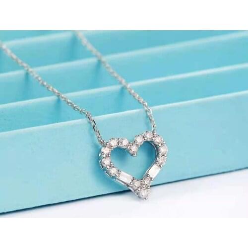 18 Inch Link Chain Au750 100% 18K White Gold Real Natural Diamond Fashion Heart Shape Necklace Gifted for Women