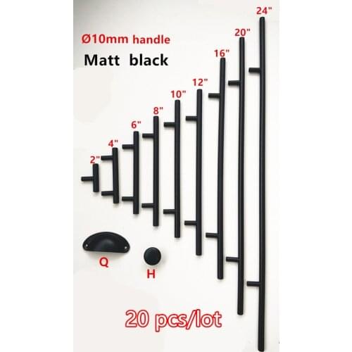 20 pcs/lot Diameter 10mm Matt Black Stainless Steel Kitchen Door Cabinet T Bar Handle Pull Knob 2" ~ 24