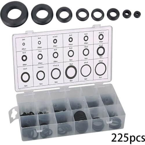 225Pcs 18size Rubber O Ring Oring Seal Plumbing Garage Sealing Assort Set Kit For Piping Machinery Motors Hydraulics Plumbing