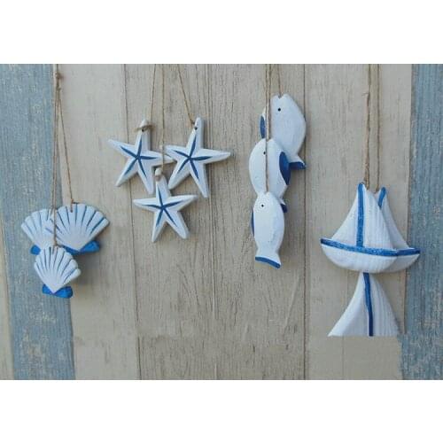 3pcs/lot Mediterranean Starfish Fish Nautical Decor Hang Adorn Crafts Wood Fish/decorated marine pendant Home Decoration MP 013