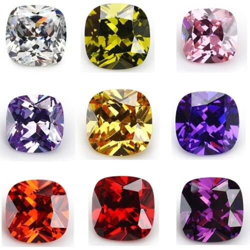 50pcs 3x3~10x10 AAAAA Cushion Shape Golden Yellow , Voilet,Olive , Purple, Black, Pink Cubic Zirconia Stone Loose