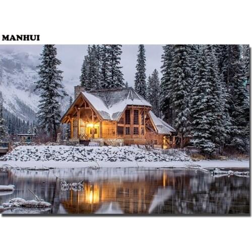 5D DIY Diamond Painting Tree Diamond Painting Cross Stitch Snow View Cottage Diamond Drill Rhinestone Home Decoration BCD404