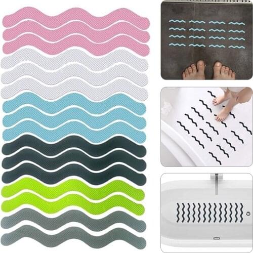 6/12/24pcs S-shaped Bathroom Slip Strip Wave Waterproof Self-adhesive Tape Stair Bathroom Floor Strip PEVA Anti Slip Adhesive