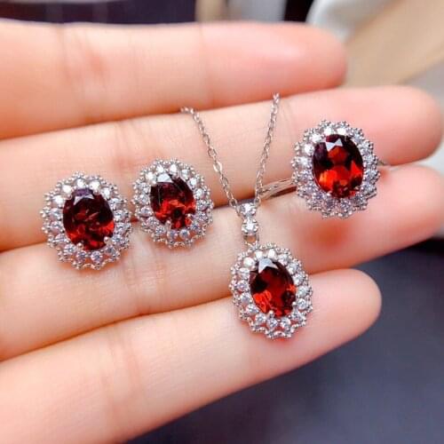 925 Sterling Silver Jewelry Set Ruby Ring Pendant Necklaces Stud Earrings for Women Wedding Engagement Party Fine Jewelry Sets