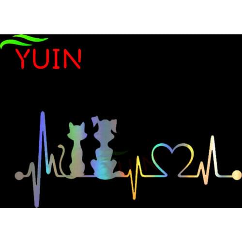 Car Sticker Dog&Cat Heartbeat Lifeline Stickers Funny auto Accessories Fashion PVC Body Decoration Waterproof Sunscreen Decal