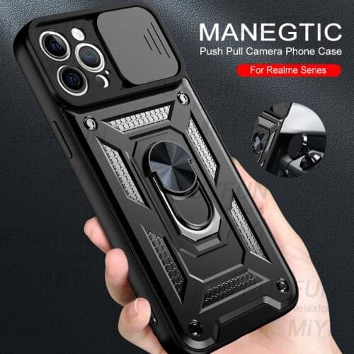 Armor Shockproof Coque For Realme C21 C 21 Case Covers Realmi 8 Pro 2021 RealmeC21 Ring Stand Push Pull Camera Protective Shell