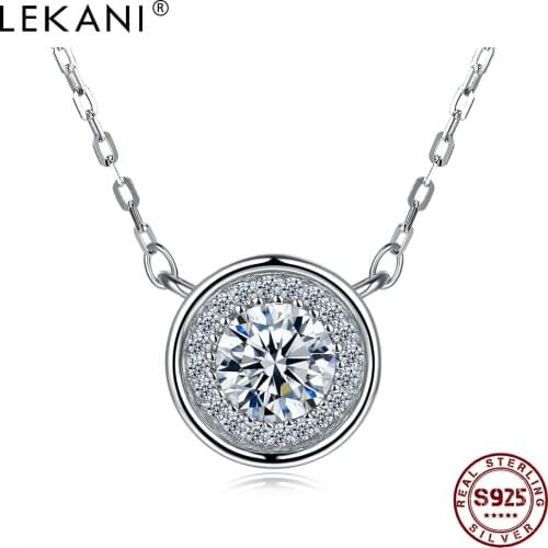 LEKANI 925 Sterling Silver Necklace Round Cubic Zirconia Pendant Jewelry Female Decoration Necklace Girls Friends Valentine Gift