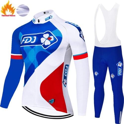 FDJ Cycling jersey 2020 wielerkleding heren Winter Thermal Fleece long sleeve cycling kit Men 20D gel pad cycling pants