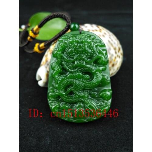 Chinese Green Jade Dragon Pendant Beads Necklace Charm Jewellery Fashion Accessories Hand-Carved Men Lucky Gifts Amulet Hot