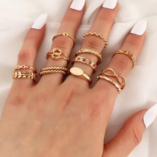 New Fashion Circlet European And American Jewelry Retro Style Knotted Leaf Eye Hollow Ring Set 13 Pieces For Women Girl 2021