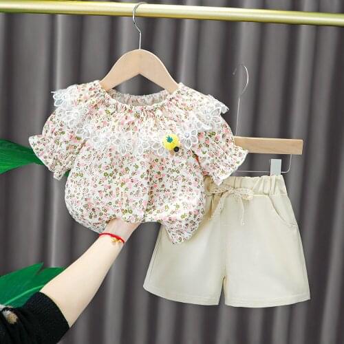 Newborn Baby Girls Clothes Sets Fashion Print Short Sleeve Sweet Shorts 2pcs Suit for Baby Birthday Girls Clothing Sets Outfits
