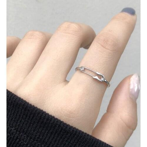 A Girl' Creative Style Silver Pin Ring Paper Clip Shape Adjustable ring For Women Fashion Jewelry