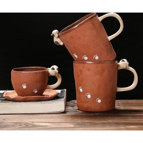 Japanese style cat claw hand-made irregular retro stoneware coffee cup mug ceramic cup for friends and lovers creative gifts