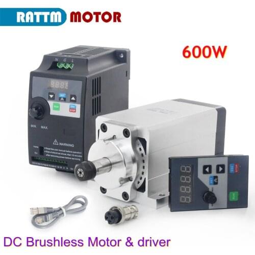 Square 600W DC Brushless Spindle Motor ER11 CNC Router Milling Kit & DBD600M2 BL DC Driver