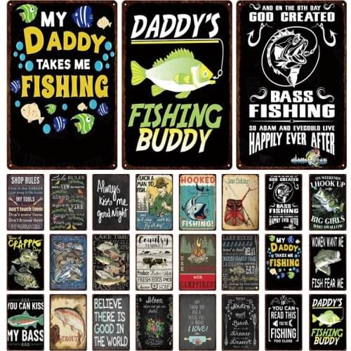 Fishing Metal Tin Sign Shabby Chic Metal Plaque Restaurant Retro Art Poster Wall Sticker Dads Fish Pond Decoration Metal Plate