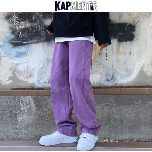 KAPMENTS Men Harajuku Wide Leg Jeans Pants 2021 Mens Japanese Streetwear Designer Purple Denim Pants Male Vintage Kpop Pants 5XL