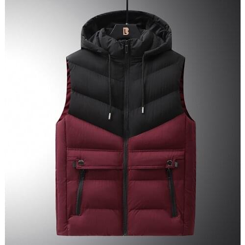 Vest Jacket Men Cotton Padded Puffer Jacket Men Autumn Tops Sleeveless Jacket Men Thicken Warm Waistcoat Down Vests Hooded