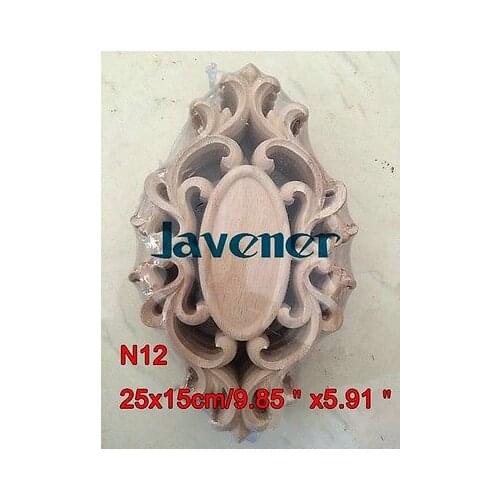 N12 -25x15cm Wood Carved Round Onlay Applique Unpainted Frame Door Decal Working carpenter Flower